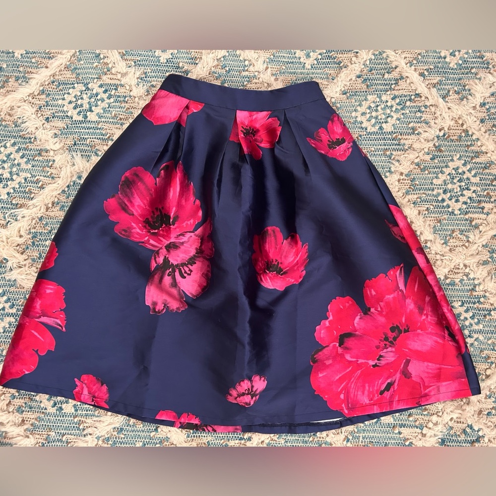 Varga Navy and Pink Floral Swing Skirt (NWT)